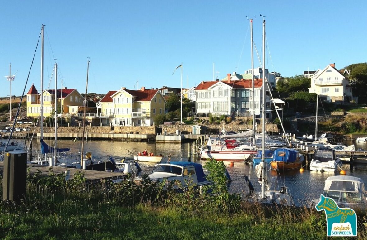Västergötland Schweden Landschaft Provinz Boote Wasser Häuser
