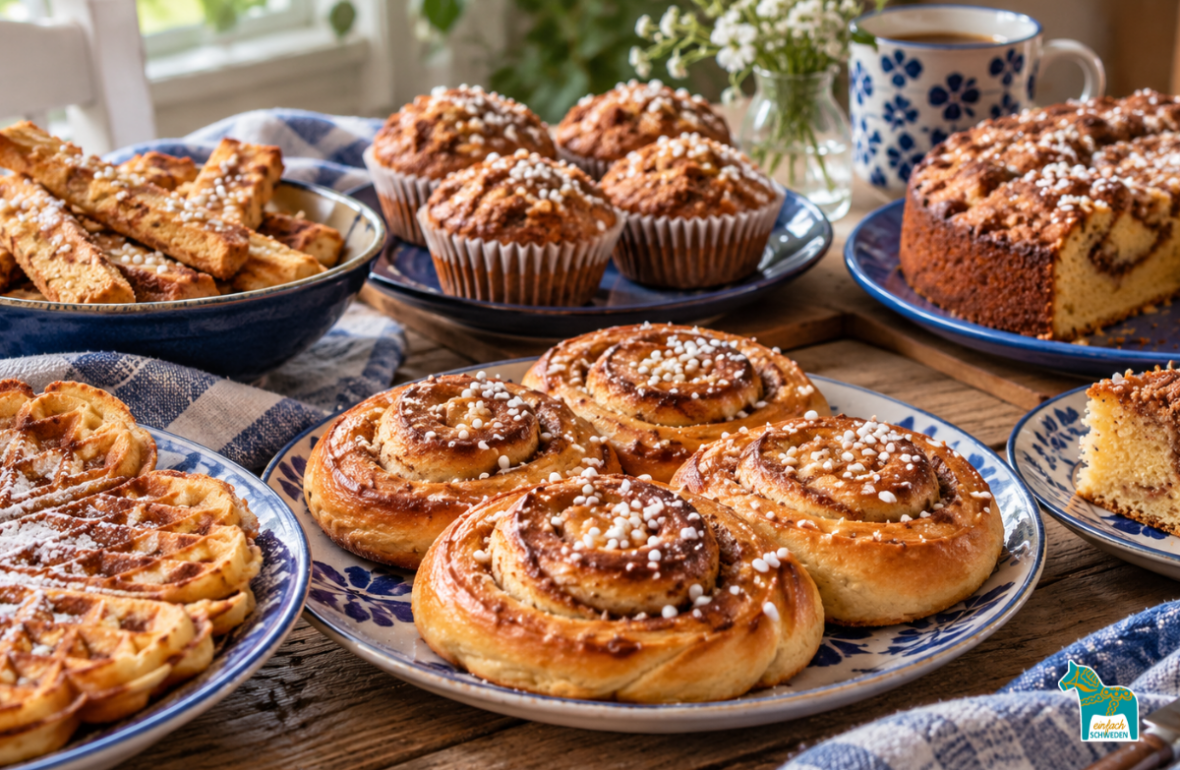 Schwedisch Gebäck Zimtschnecke Zimtschneckenkuchen Muffins Waffeln Zimt